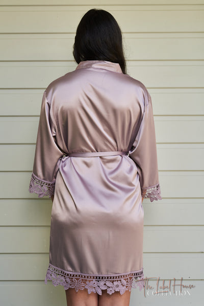 Lace Trim Robe - Taupe