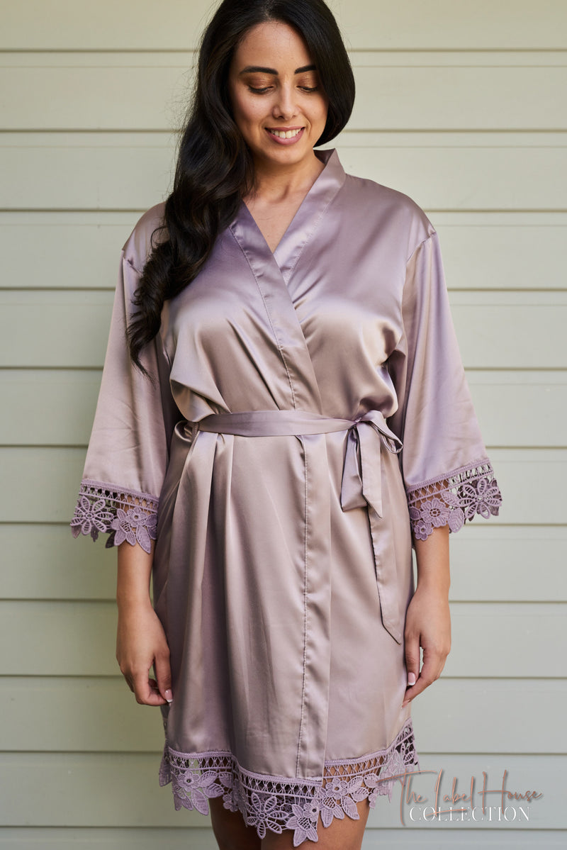 Lace Trim Robe - Taupe