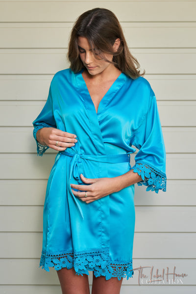 Lace Trim Robe - Turquoise