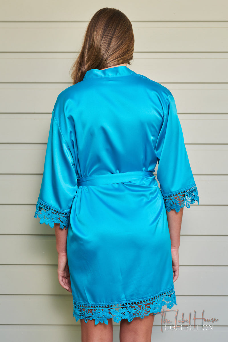 Lace Trim Robe - Turquoise