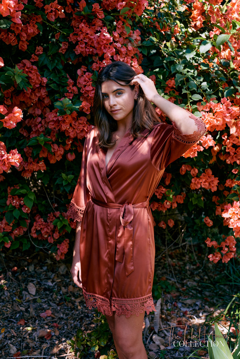Lace Trim Robe - Burnt Orange