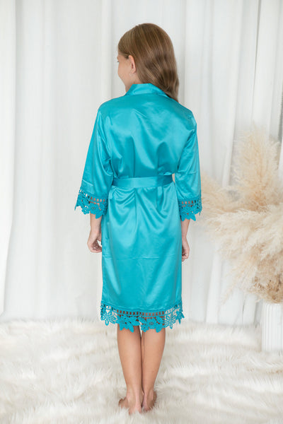 Kids Lace Trim Robe - Turquoise